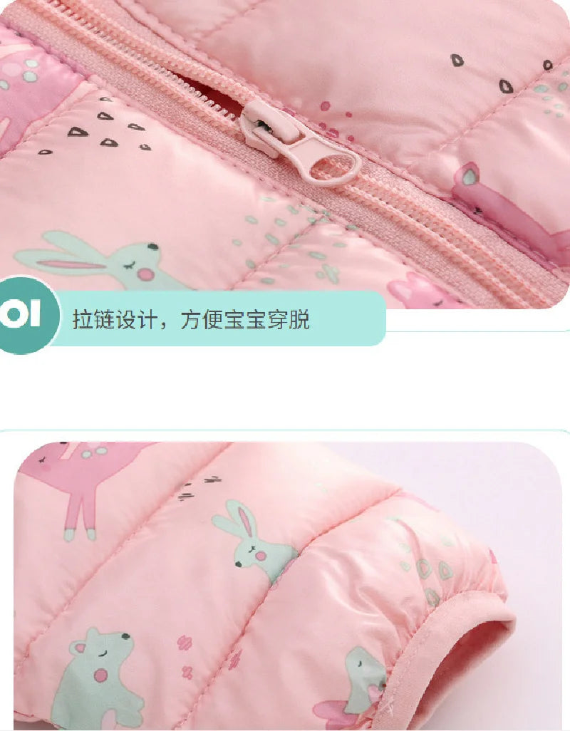 Baby Boys Girls Down Coats Long Sleeve Cartoon Dinosaur Print Jackets 1-5Yrs