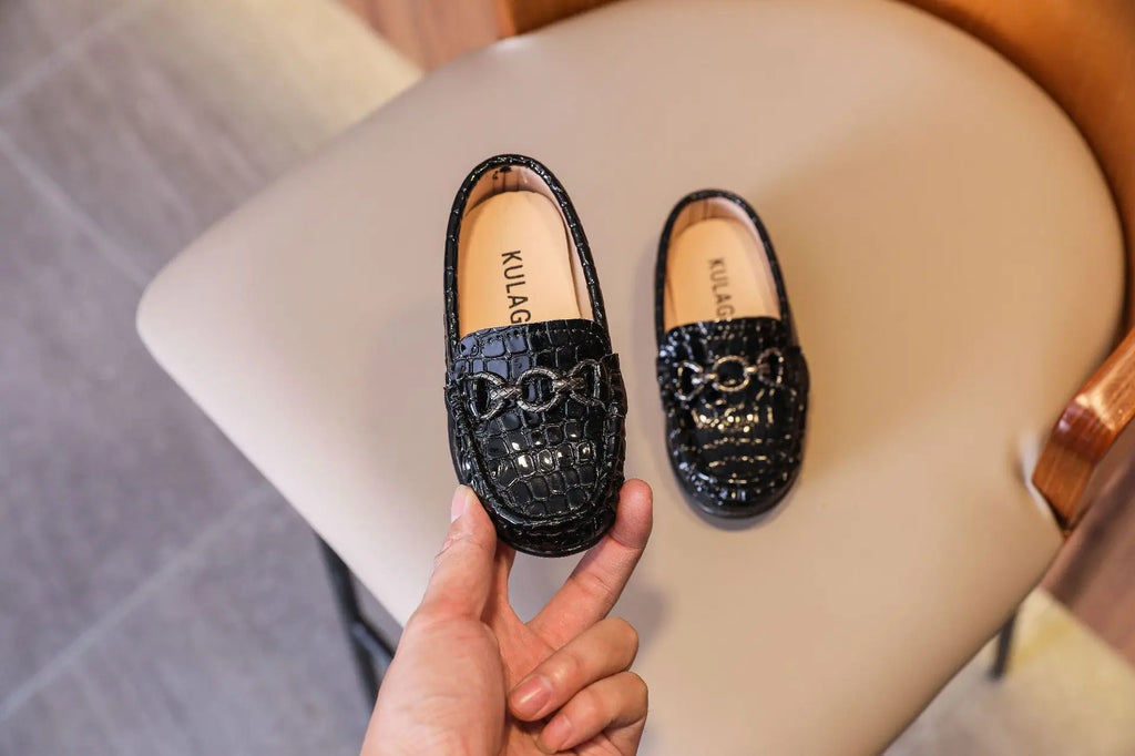 Kids’ Leather Loafers – Casual Slip-On Moccasins (21–30)