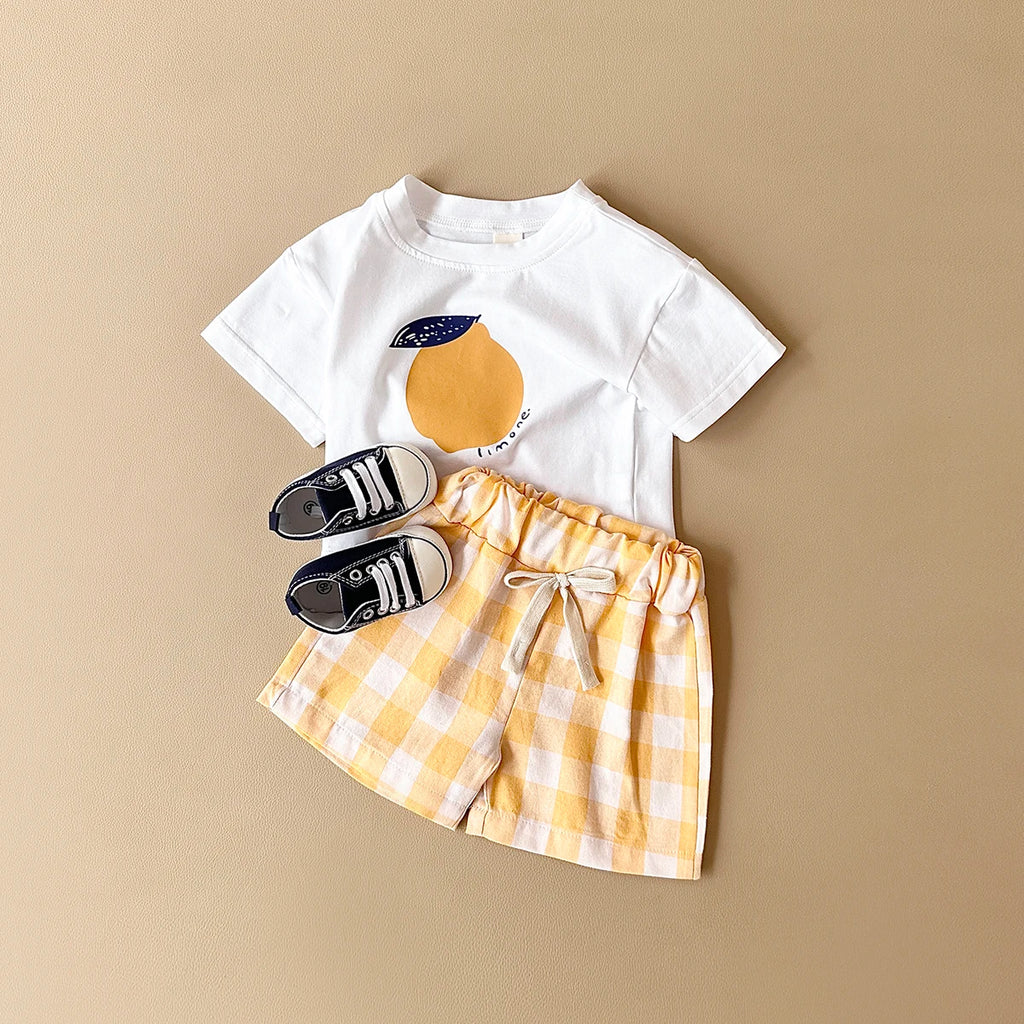 2PCS Baby Boys Girls Clothes Set T-shirt & Checkered Shorts 0-3Y