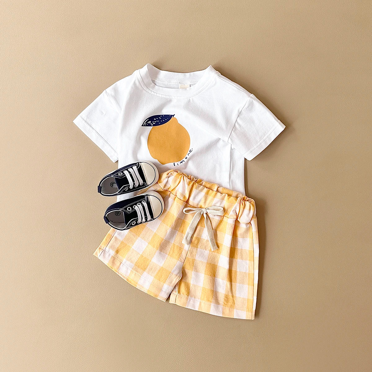 2PCS Baby Boys Girls Clothes Set T-shirt & Checkered Shorts 0-3Y