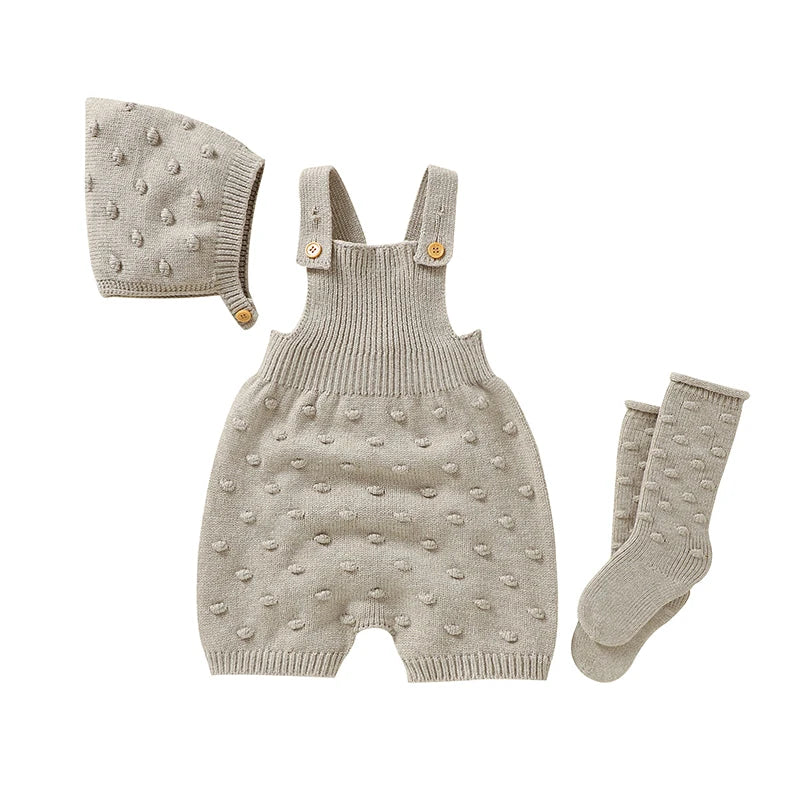 3pcs/Set Girls Sleeveless Knitted Rompers Hats Socks Outfits 0-18m Infant Suits
