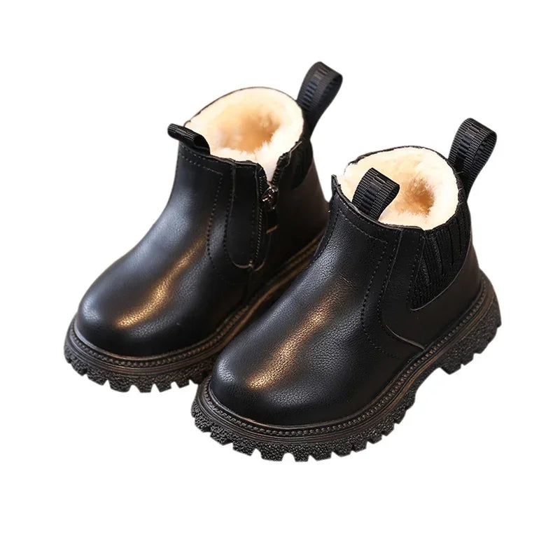 Kids’ Ankle Leather Boots – Warm, Comfortable, Non-Slip