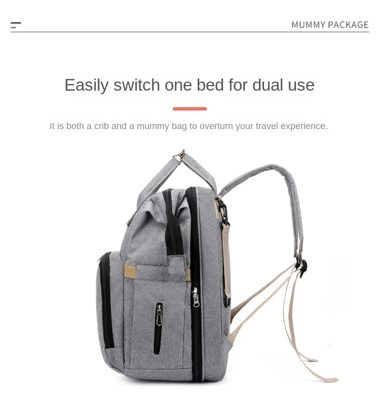 Mommy Diaper Bag – Baby Bed, Milk Bottle Storage & Changing Mat Backpack for Nursing Moms