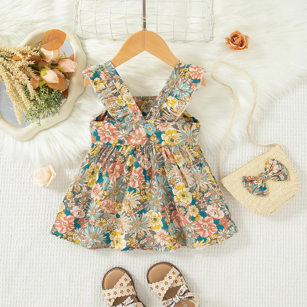 Infant Girls Cotton Fly Sleeve Dress