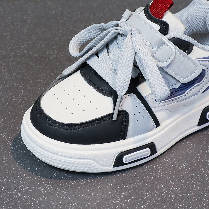 Kids Lightweight Sneakers – Breathable Hook-and-Loop Running & Basketball Shoes