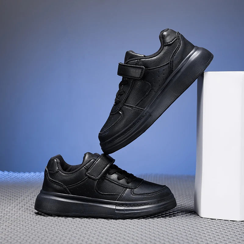Kids White Leather Sneakers – Waterproof Low-Cut Shoes