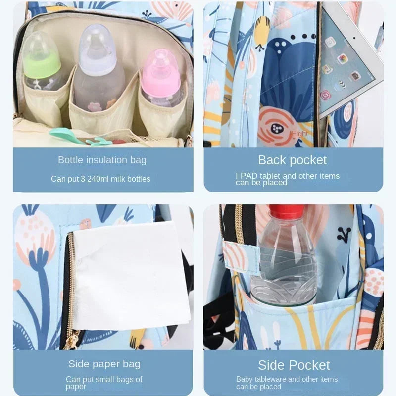 Fashion Print Nappy Backpack – Multi-Functional Large Capacity Mommy Bag for Outdoor Travel & Baby Care