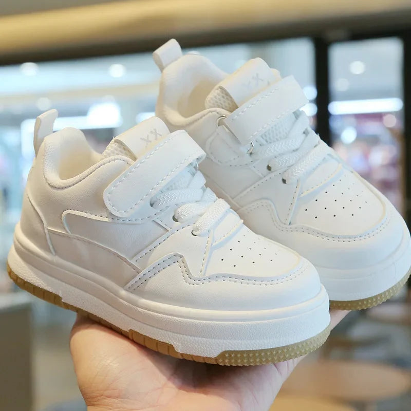 Kids White Spring/Autumn Sneakers – Lightweight Soft-Sole Casual Shoes