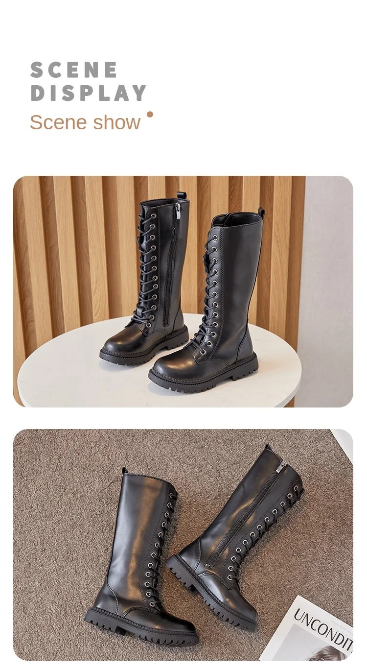 Girls’ Padded High-Top Boots – Warm Lace-Up Princess Shoes