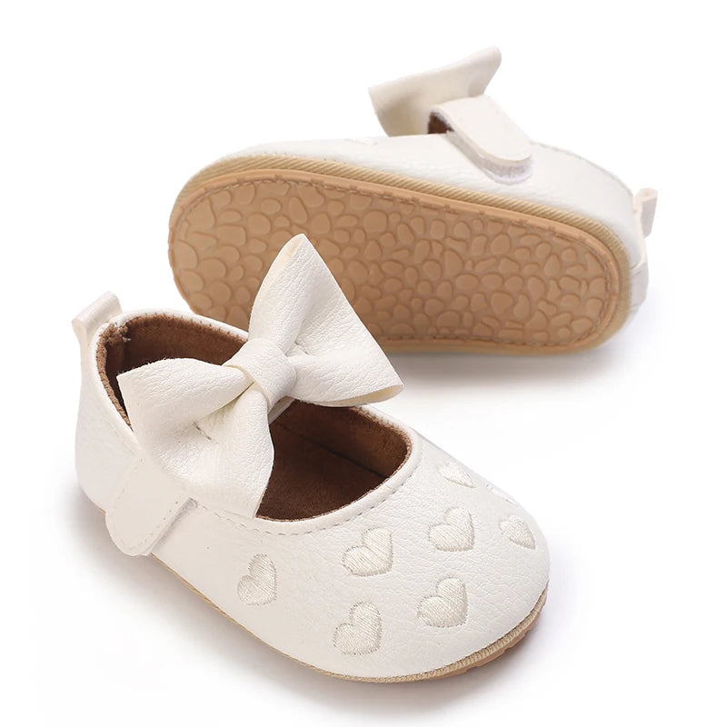 Baby Girls’ Bow Princess Shoes – Soft Leather Non-Slip Walking Sneakers