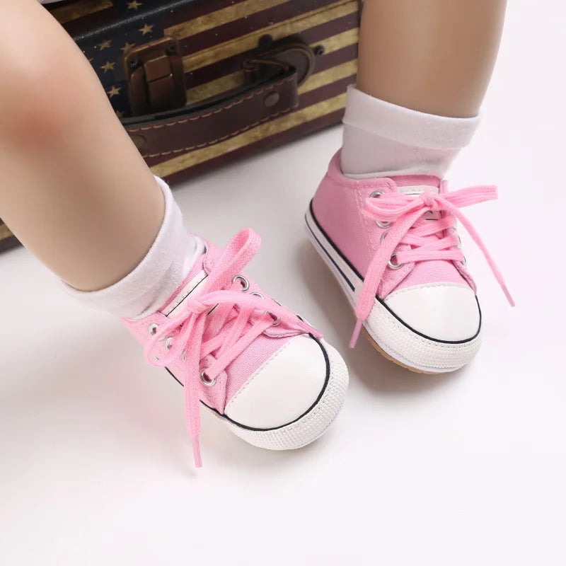 Baby Canvas Sneakers – Lace-Up Non-Slip Rubber Sole Shoes