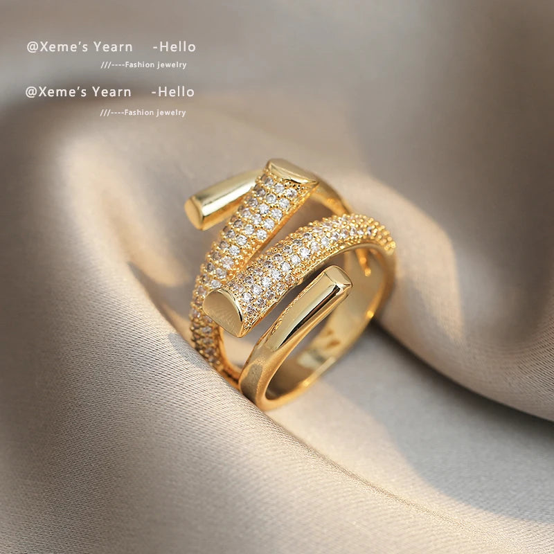 2025 New European and American Design Micro Setting Zircon Metal Cross Opening Rings For Women's Gothic Girls' Luxury Jewelry