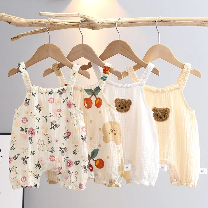 Summer Baby Girls Romper with Hat Cartoon Cherry Bear Jumpsuit