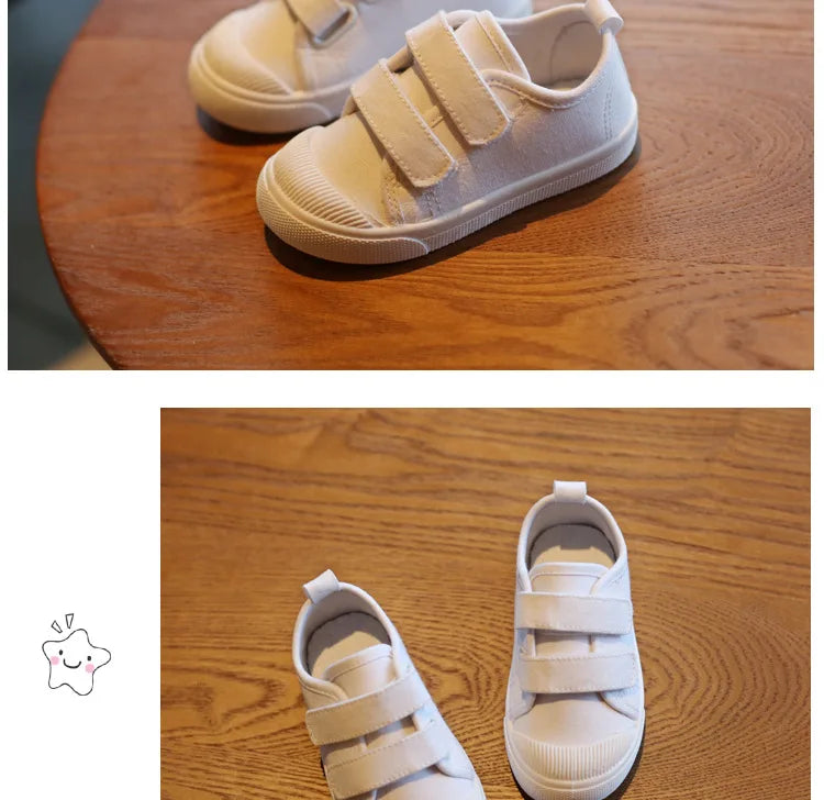 Kids’ White Canvas Sneakers – Soft, Non-Slip Casual Shoes