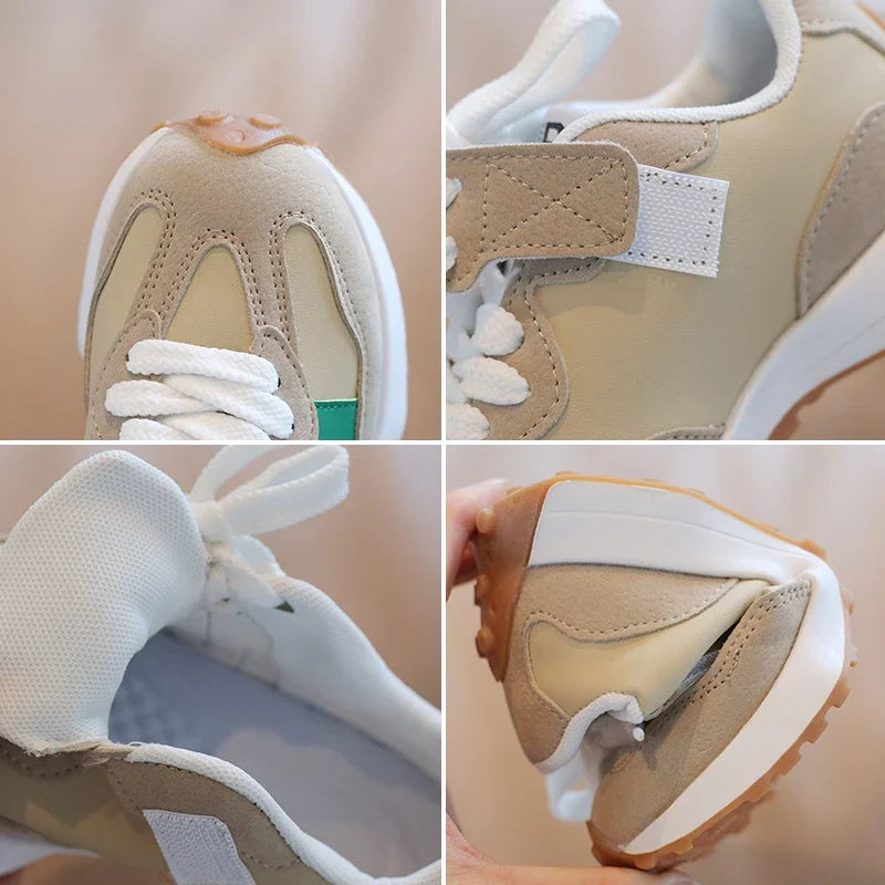 Kids Spring Leather Sneakers – Soft Sole Non-Slip Casual Shoes