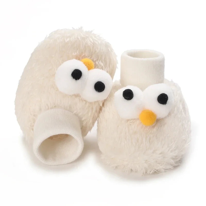 Baby Cartoon Elastic Plush Shoes (0–18M) – Soft Warm Socks Sneakers