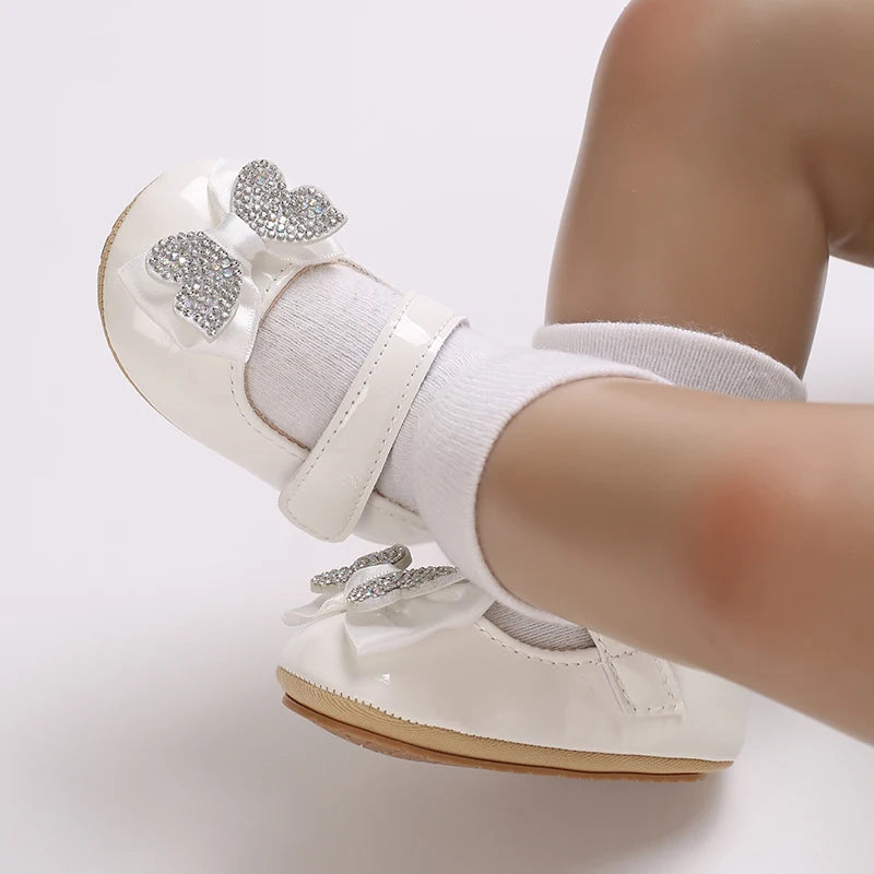 Baby Girls’ Bow Princess Shoes – Soft Leather Non-Slip Walking Sneakers