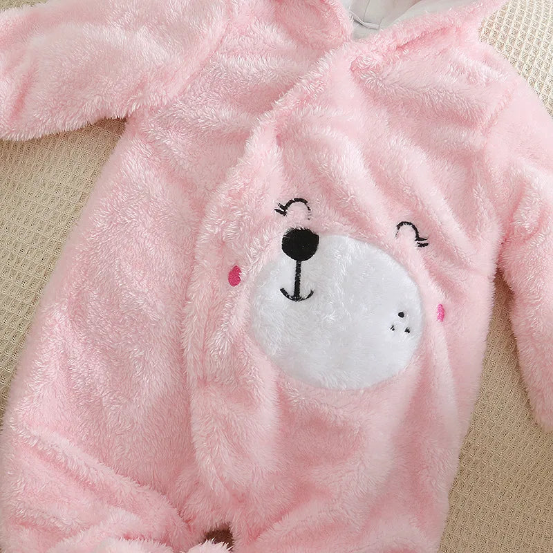 0–2 Years Baby Plush Jumpsuit, Cute Dog & Rabbit Print