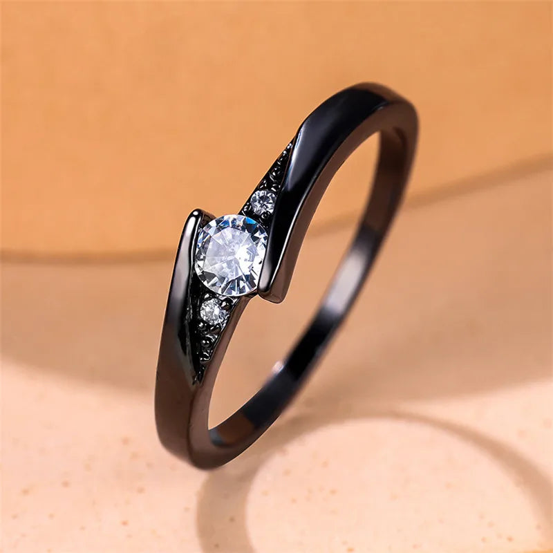 Cute Female Small Zircon Stone Engagement Ring Vintage Yellow Gold Color Wedding Jewelry For Women