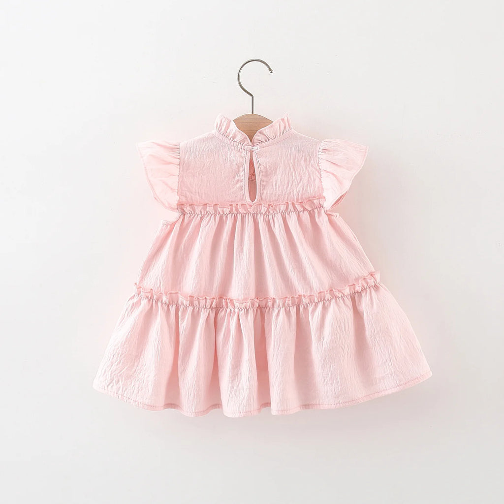 9M to4 Years Old Pink Ruffled Sleeve Baby Girl Dress