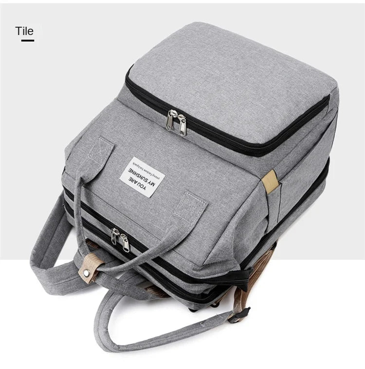 Mommy Diaper Bag – Baby Bed, Milk Bottle Storage & Changing Mat Backpack for Nursing Moms