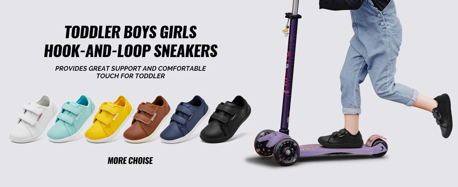 Kids Barefoot Sneakers – Lightweight Wide-Toe Hook & Loop Shoes