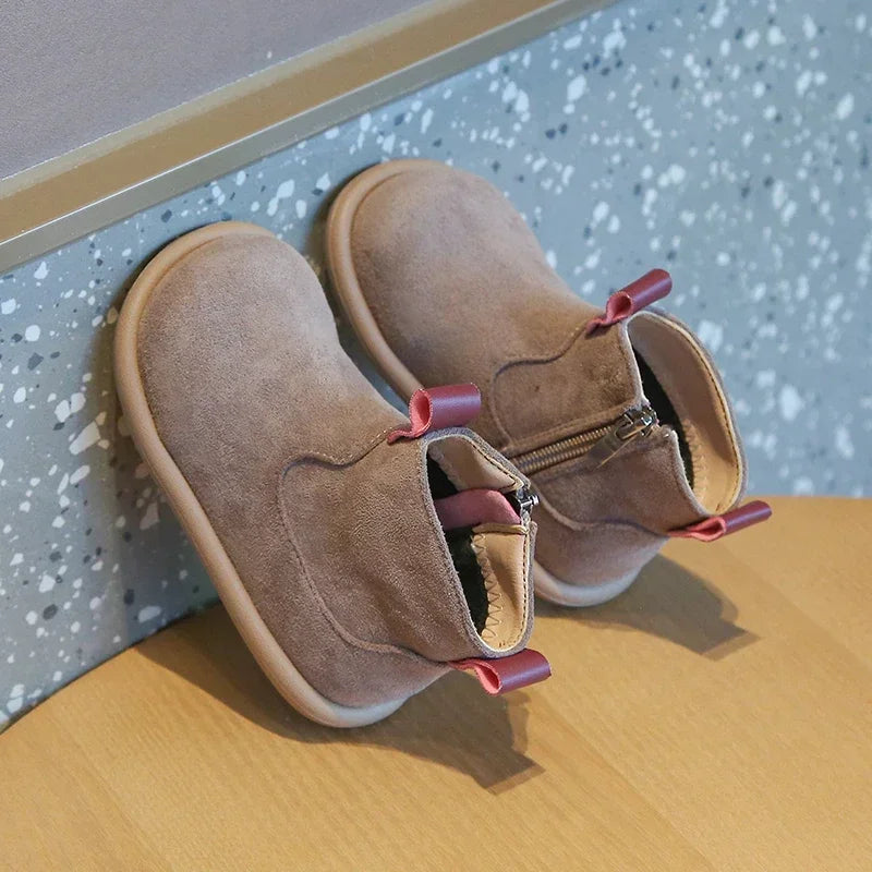 Kids Autumn/Winter Suede Boots – Plush Anti-Slip Ankle Shoes