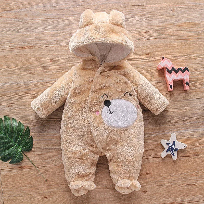 0–2 Years Baby Plush Jumpsuit, Cute Dog & Rabbit Print