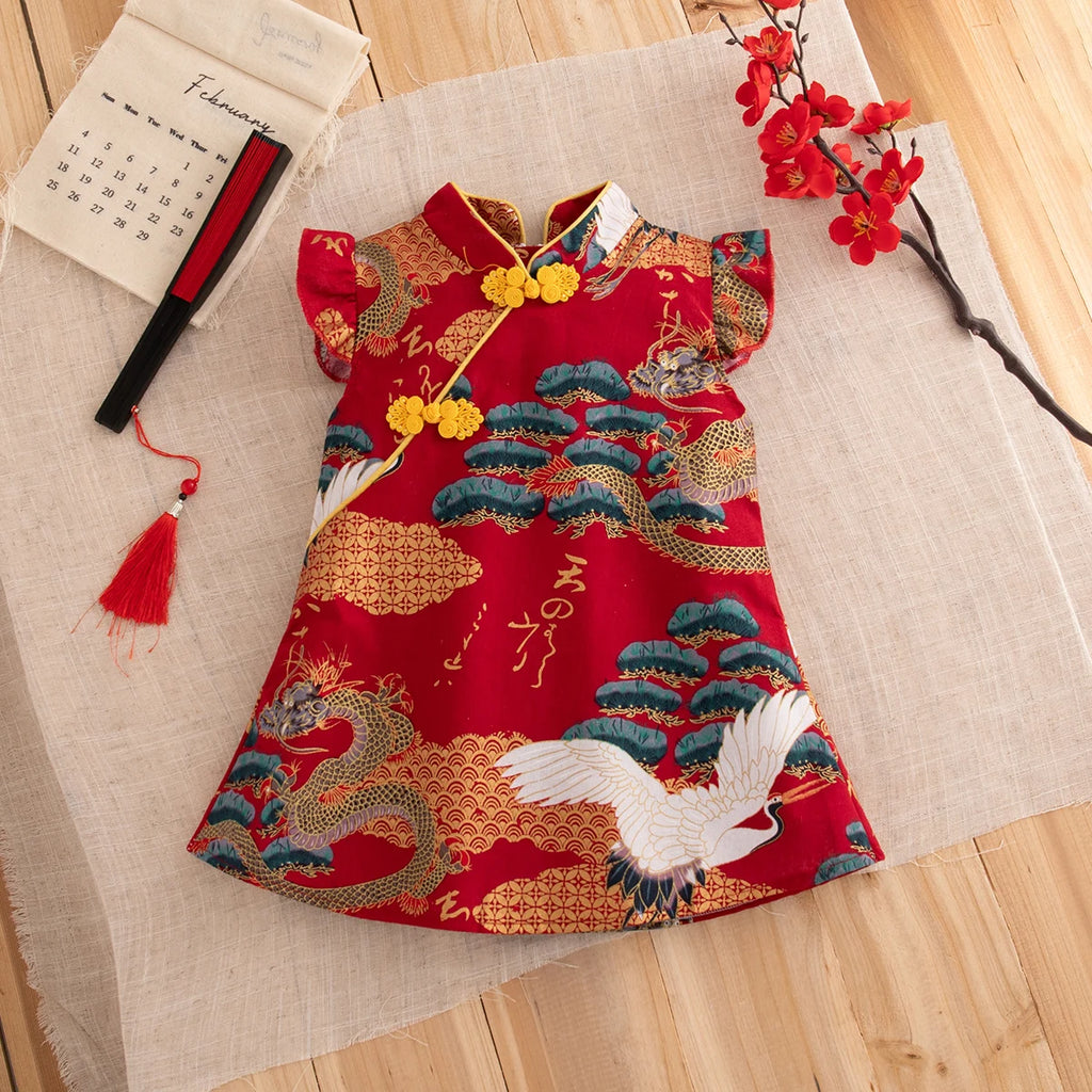 Baby Girl Red Qipao Dress (0–2Y)