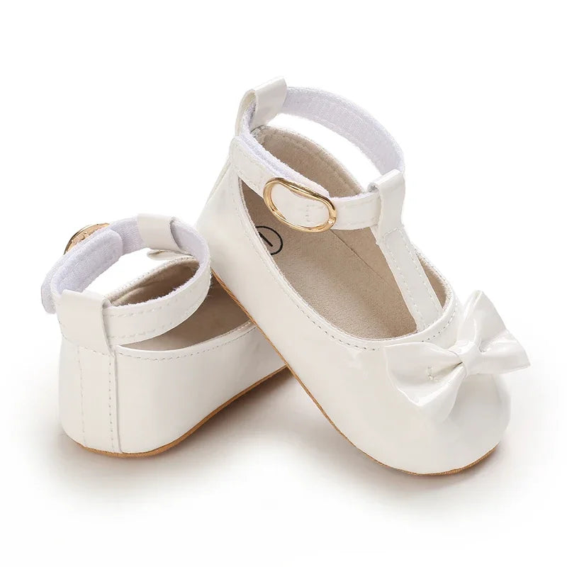 Baby Girl White Lace Moccasins – Non-Slip Princess Bow Shoes