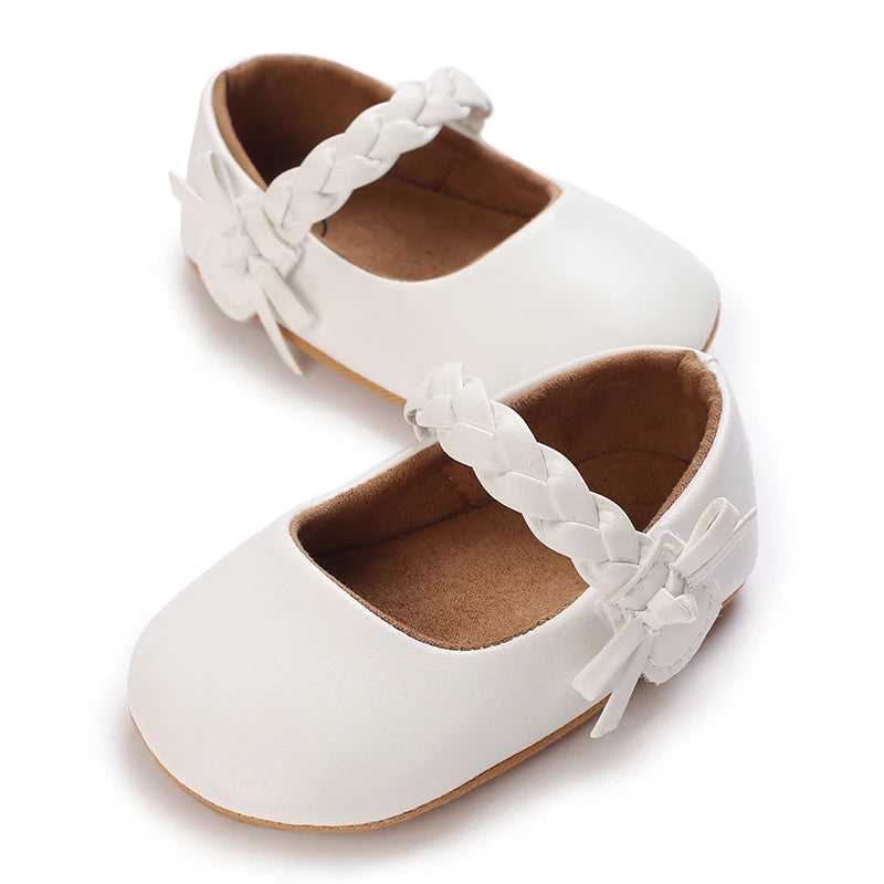 Baby Girls’ Bow Princess Shoes – Soft Leather Non-Slip Walking Sneakers