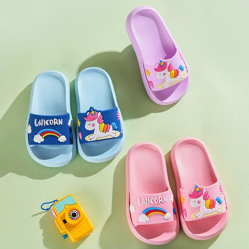 Kids Unicorn Rainbow Slippers – Non-Slip Indoor & Beach Shoes