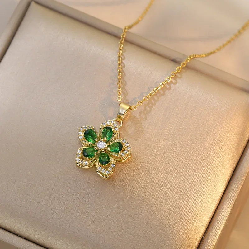 316L Stainless Steel Green Zircon Flowers