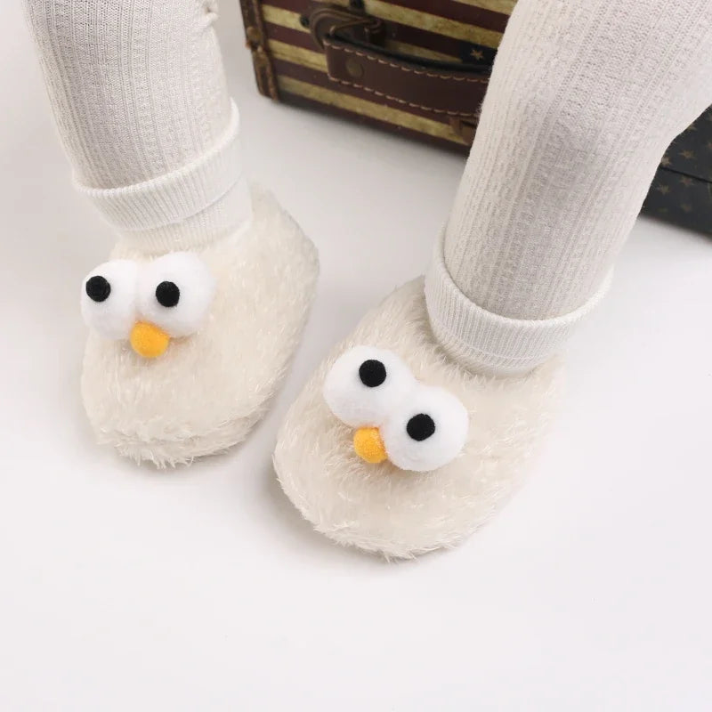 Baby Cartoon Elastic Plush Shoes (0–18M) – Soft Warm Socks Sneakers