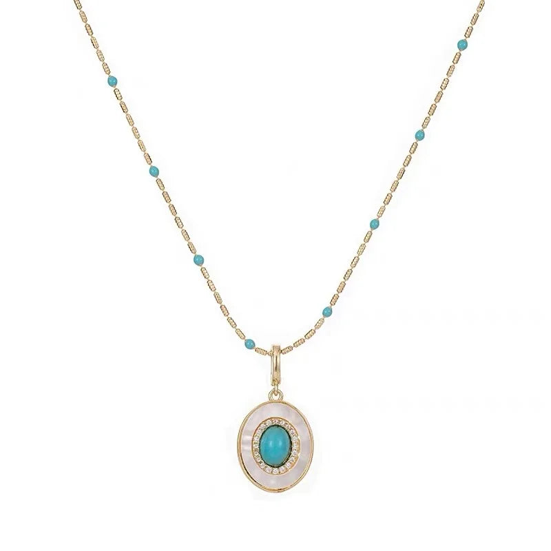 Natural Turquoise Oval Shell Pendant