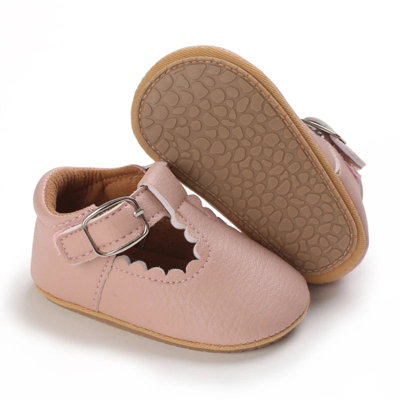 Baby Stripe Leather Shoes – Multicolor Non-Slip First Walkers