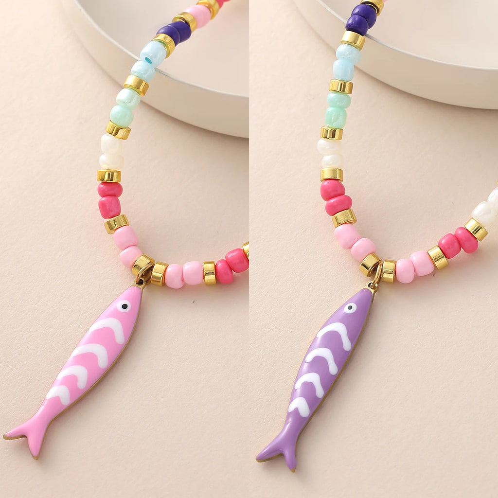 Enamel Fish Pendant Necklace