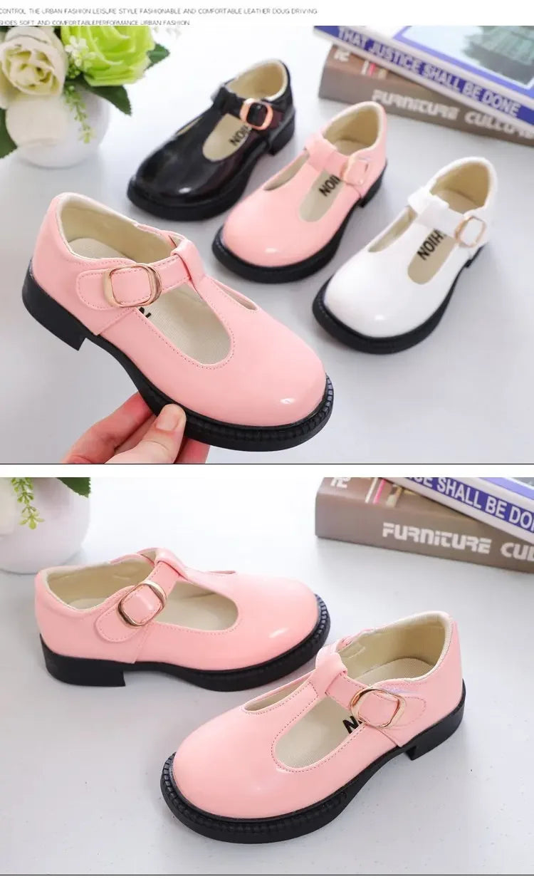 Kids’ Leather T-Strap Flats – School & Party Shoes (26–36)