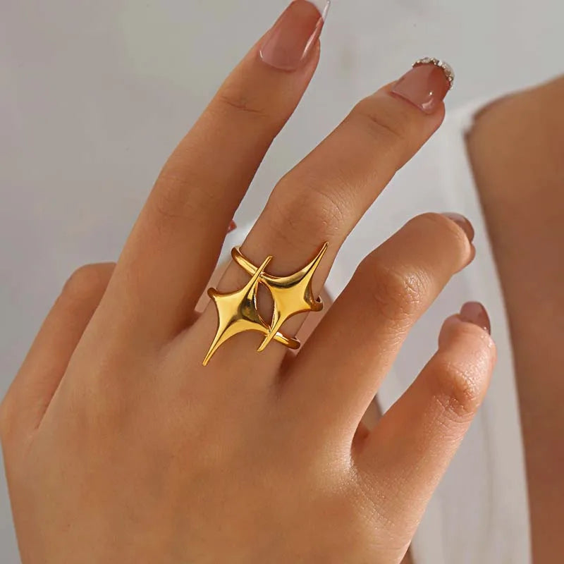 Stainless Steel Star Moon Ring