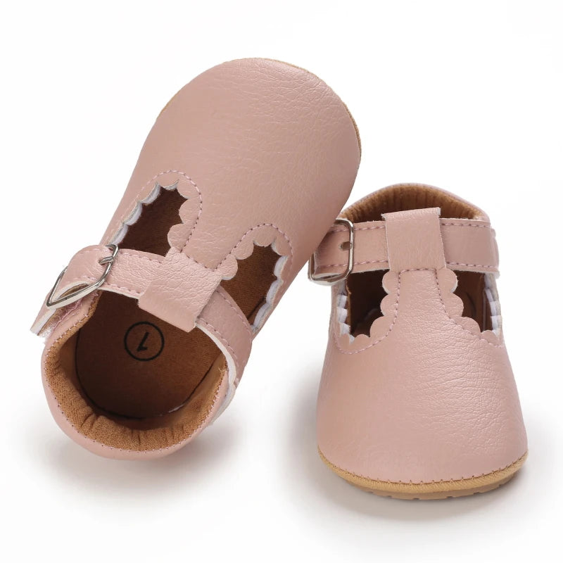 Baby Stripe Leather Shoes – Multicolor Non-Slip First Walkers