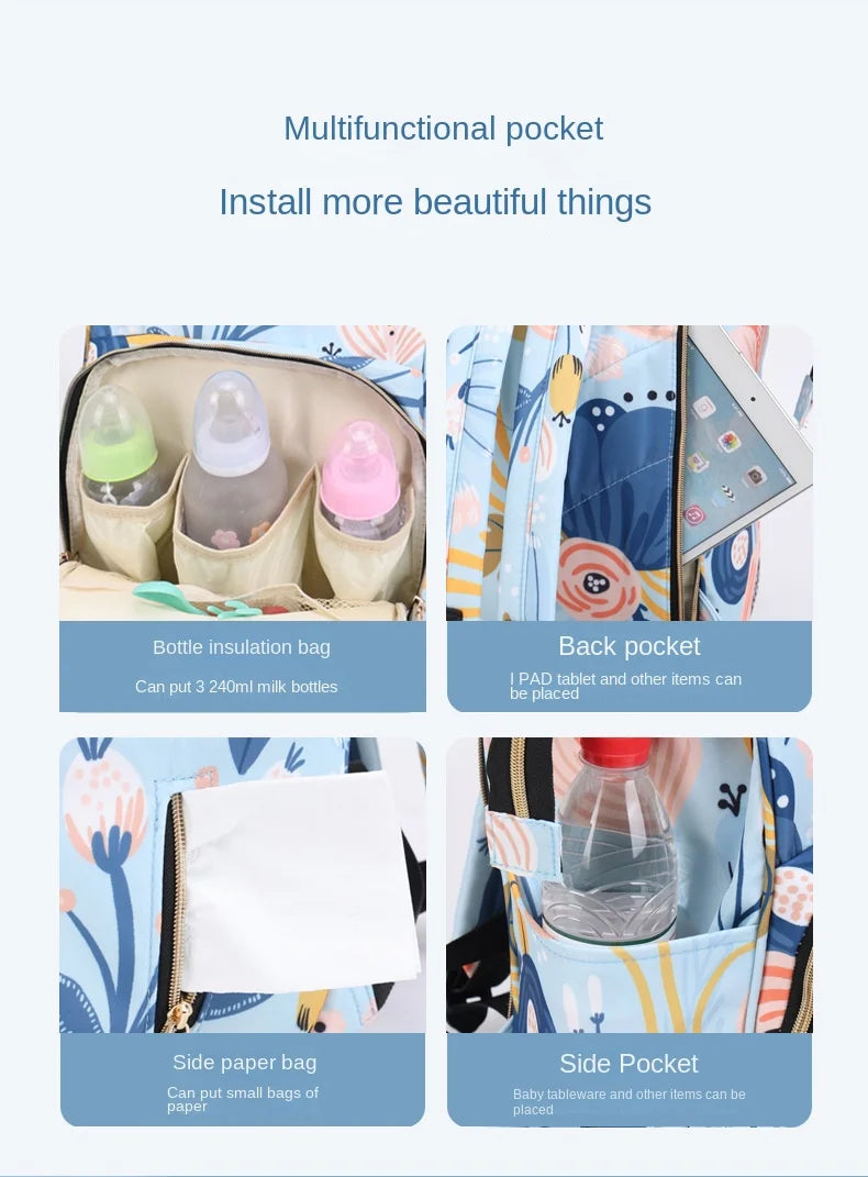 Fashion Print Nappy Backpack – Multi-Functional Large Capacity Mommy Bag for Outdoor Travel & Baby Care
