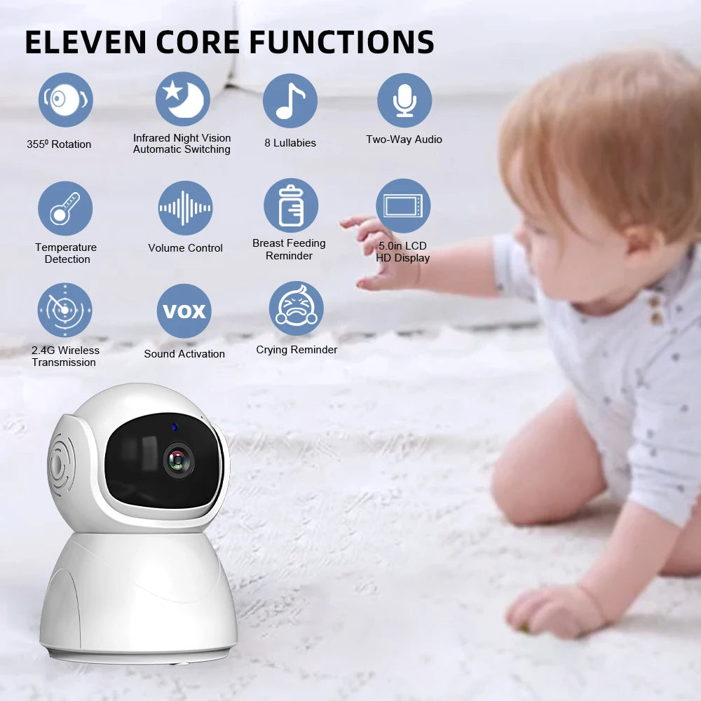 5" 720P HD Baby Monitor – Pan/Tilt, Night Vision & 2-Way Audio