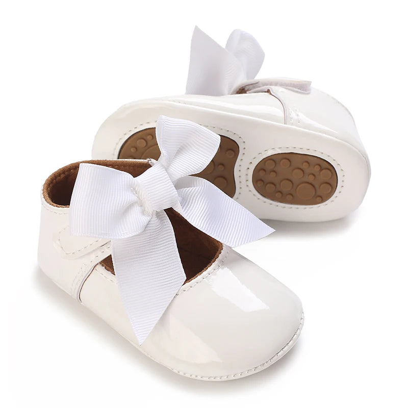 Baby Girls’ Bow Princess Shoes – Soft Leather Non-Slip Walking Sneakers