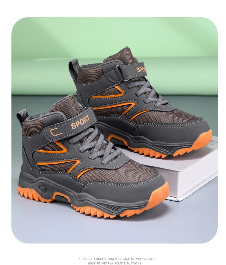 Boys’ Leather Sports Sneakers – Non-Slip, Breathable (Sizes 29–40)