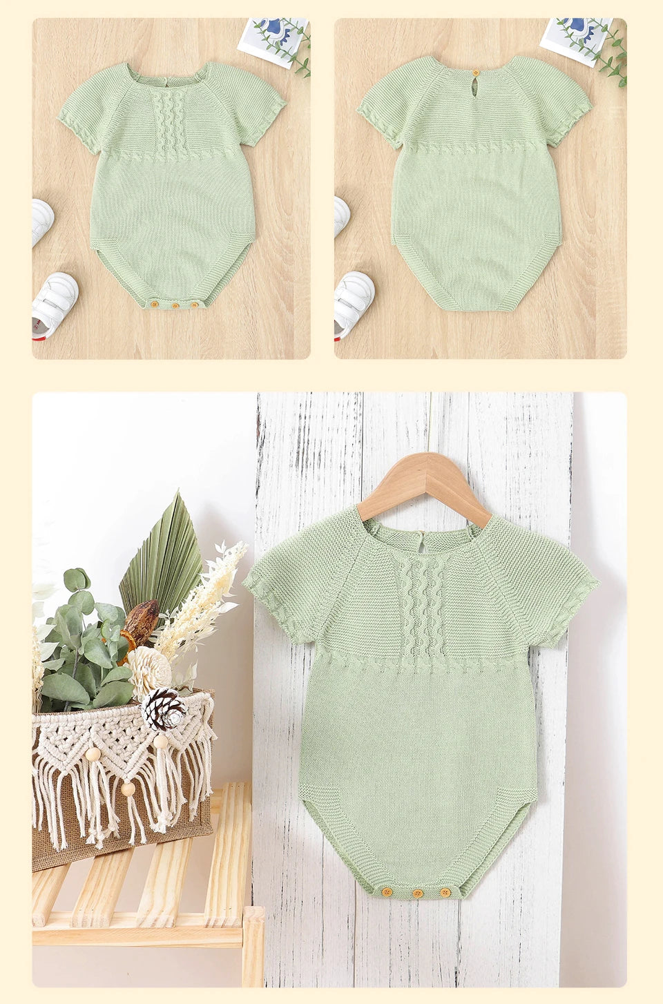 Baby Girl Summer Bodysuit, Solid Muslin Romper 1–18M