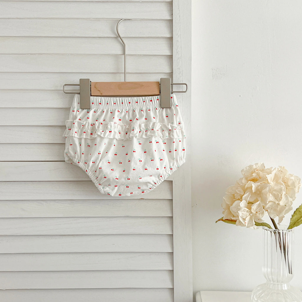 Baby Girl Cherry Floral Outfit – Summer (0–12M)
