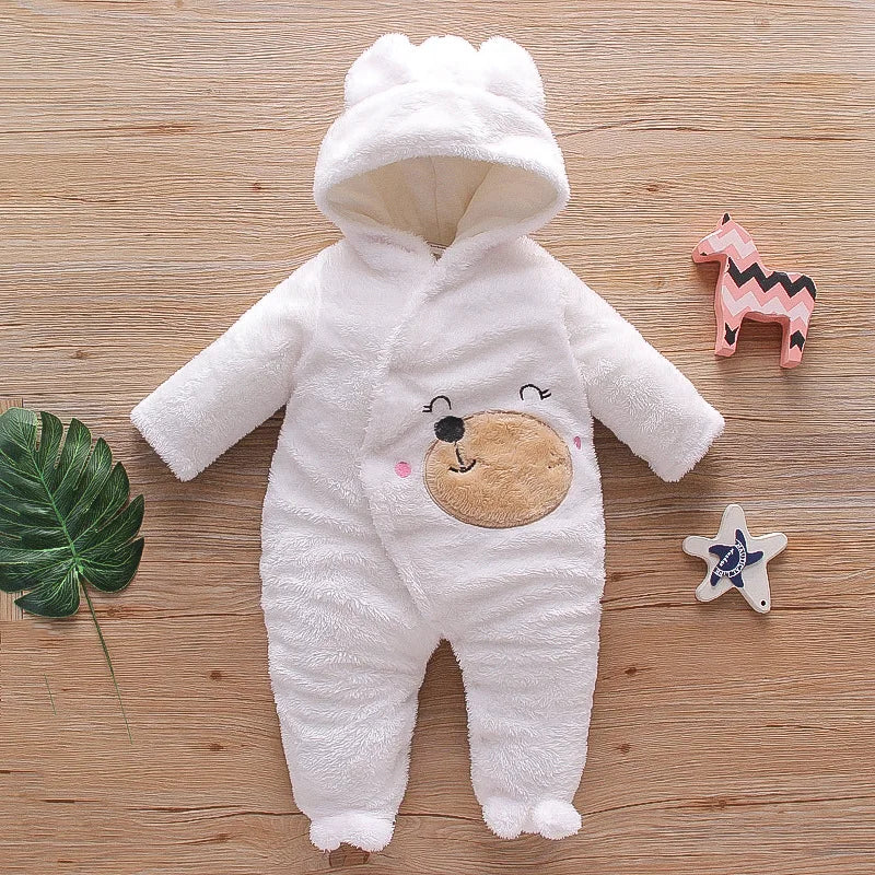 0–2 Years Baby Plush Jumpsuit, Cute Dog & Rabbit Print