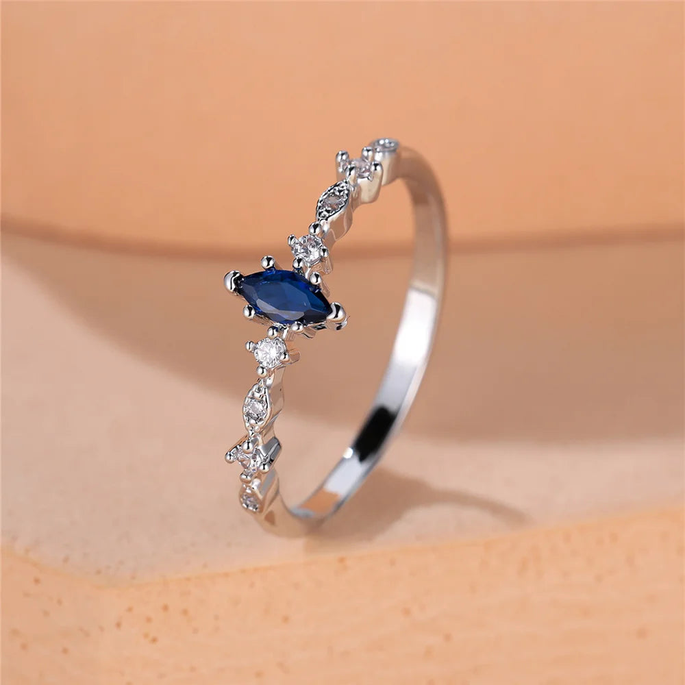 Charm Female Purple Blue Zircon Stone Ring Silver Color Luxury Girlfriend Gift Wedding Jewelry For Women