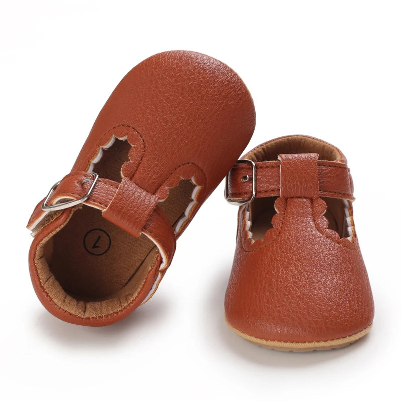 Baby Stripe Leather Shoes – Multicolor Non-Slip First Walkers