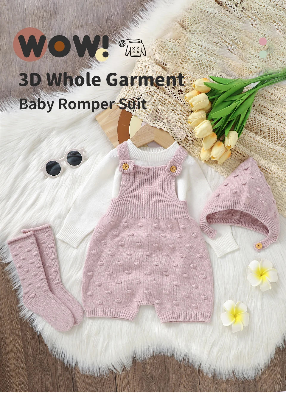 3pcs/Set Girls Sleeveless Knitted Rompers Hats Socks Outfits 0-18m Infant Suits